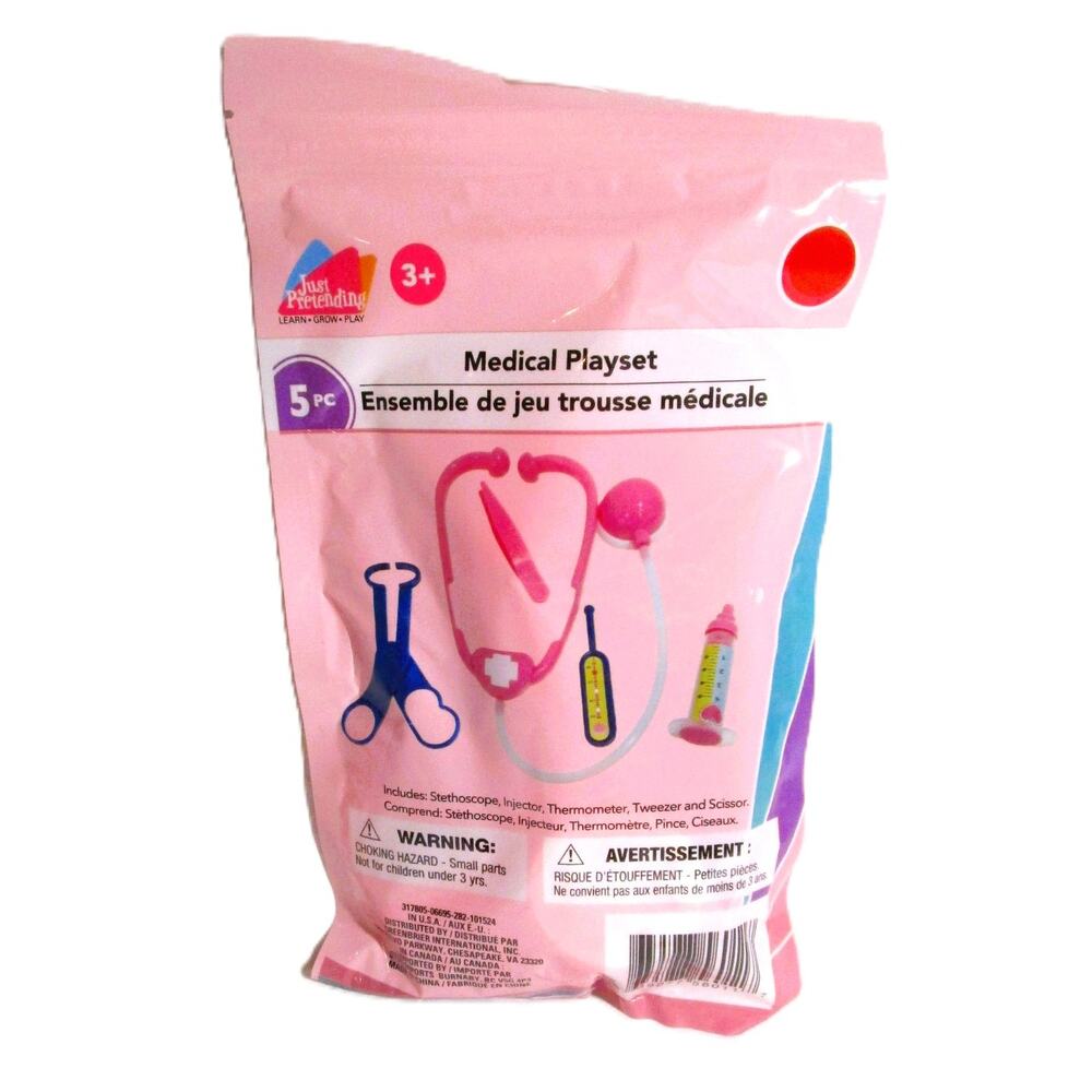 Just Pretending Medical Playset Pink Plastic 5 Pieces Doctor Kit Stethoscope+